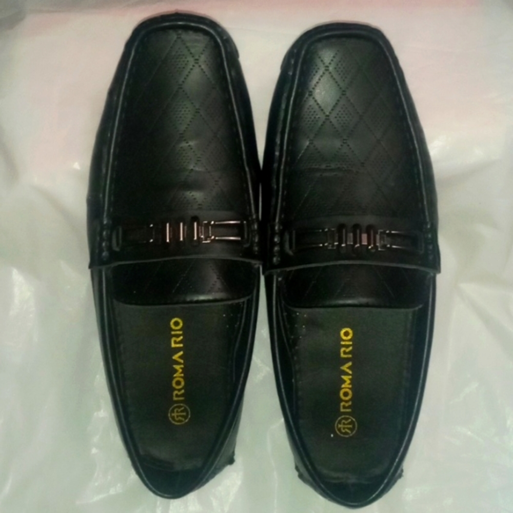 ROMARIO MEN'S FAUX LEATHER LOAFERS BLACK DRESS SHOES.